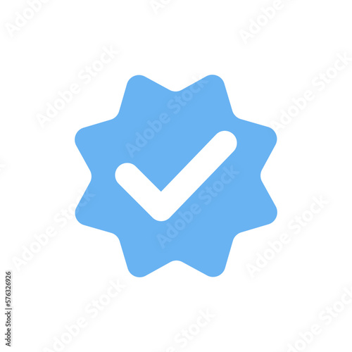 Blue check mark icon. Isolated tick symbol, checklist sign, approval badge.