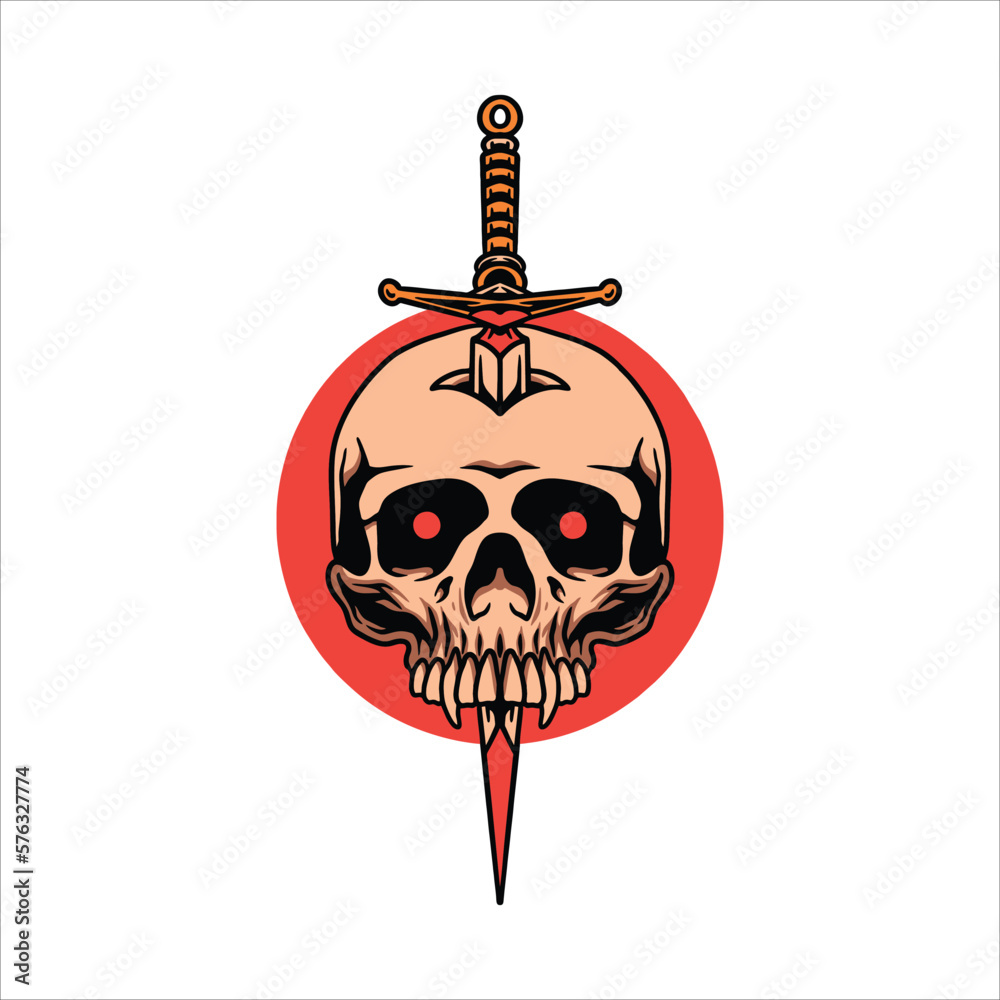 skull sword tattoo vector design Stock Vector | Adobe Stock