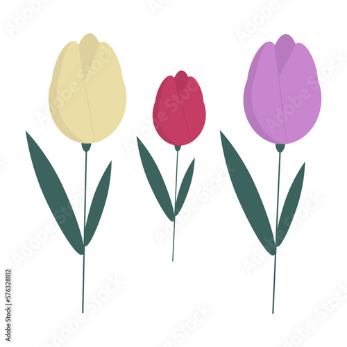 Tulips from regular geometric shapes. Vector spring flowers.