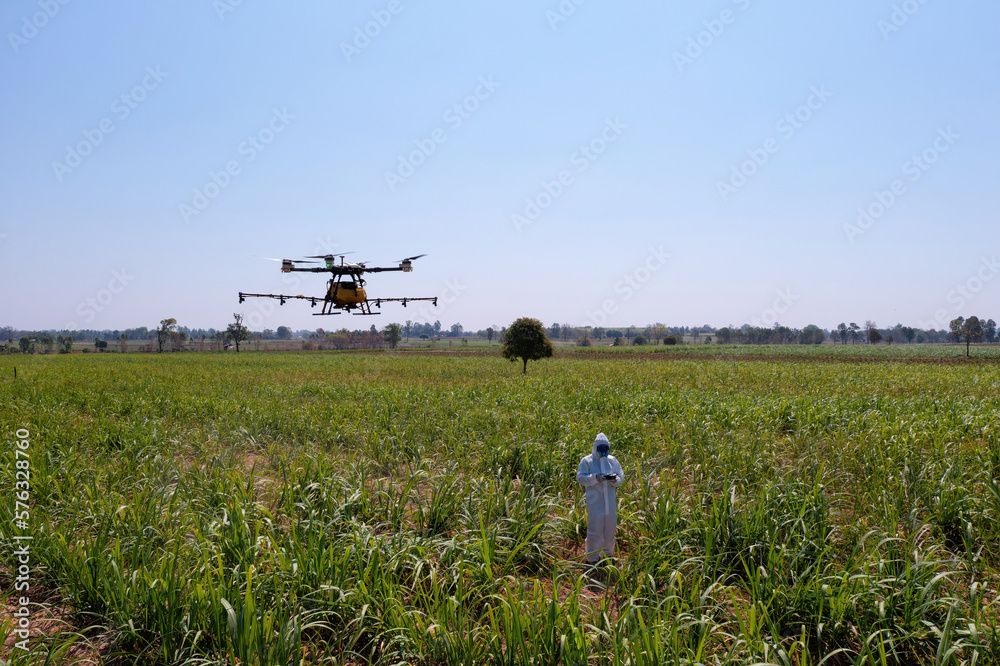 Farmer fly drone spray insecticide using high technology increasing productivity agriculture Farmer fly drone spray insecticide using high technology increasing productivity agriculture