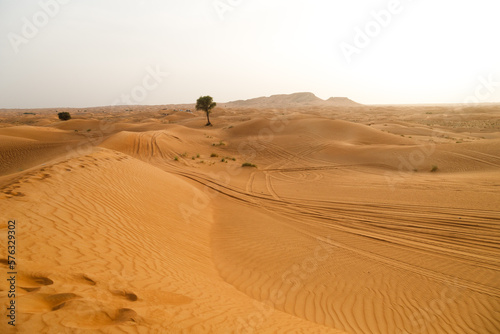 Dubai desert  yellow desert dunes and the sky on a sunny day