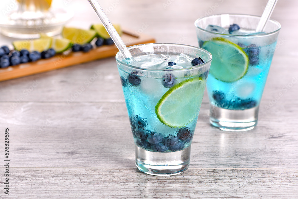 Blue Mojito with blueberries. Cocktails Liquor-based Blue Curacao Blue Mojito with blueberries. Cocktails Liquor-based Blue Curacao