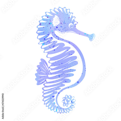 Funny seahorse cartoon. Marine dweller. Concept of sea and ocean life. Watercolor vector illustration