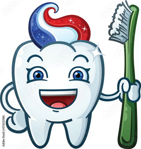 Sparkling Tooth Paste Cartoon Character holding a Tooth Brush