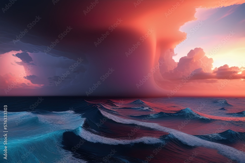 Fototapeta premium Colorful drawing. Storm in the ocean. Ai generated