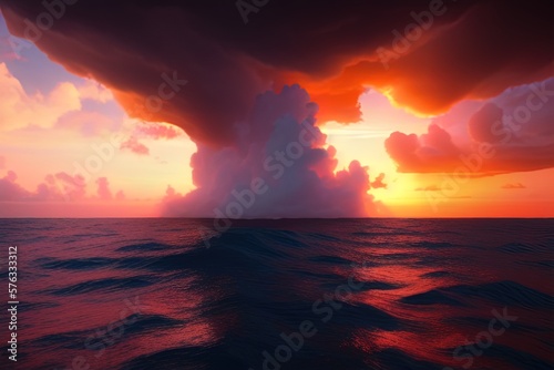  Colorful drawing. Storm in the ocean. Ai generated