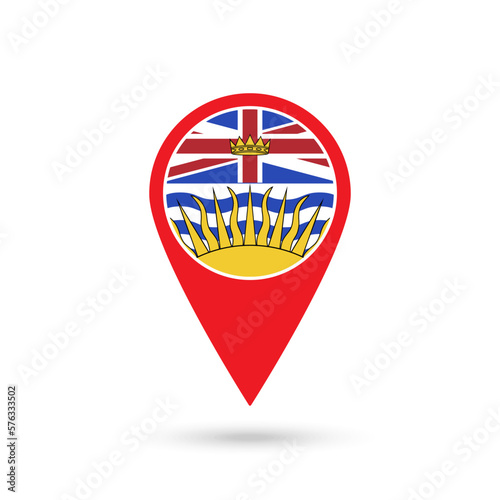Map pointer with province British Columbia. Vector illustration.