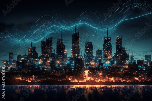 City skyline at night   Generated AI