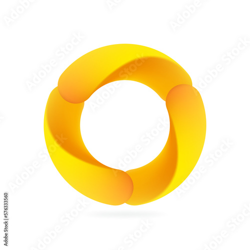 Abstract sphere logo. Soft style round icon. Three parts emblem.