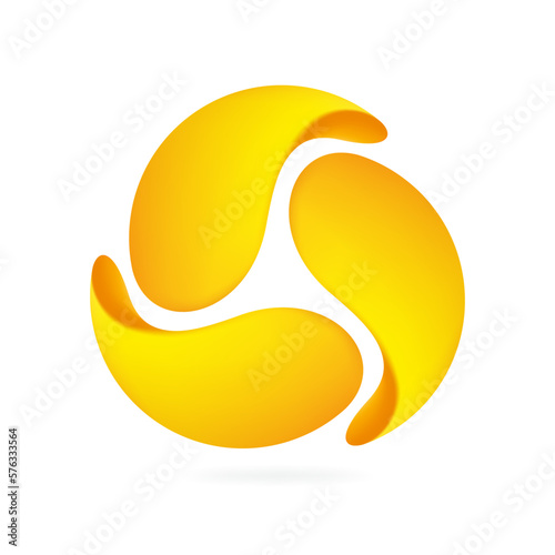 Abstract sphere logo. Soft style round icon. Three parts emblem.