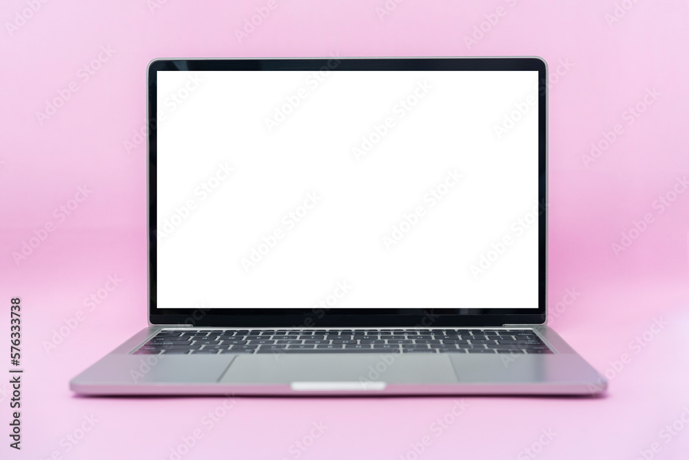 Computer laptop on pastel pink background Computer laptop on pastel pink background