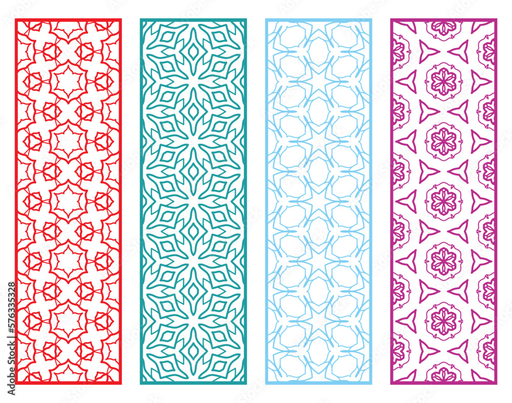 Decorative geometric line borders with repeating texture. Tribal ethnic arabic, indian, turkish ornament, bookmarks templates set. Isolated design elements. Stylized lace patterns collection Decorative geometric line borders with repeating texture. Tribal ethnic arabic, indian, turkish ornament, bookmarks templates set. Isolated design elements. Stylized lace patterns collection