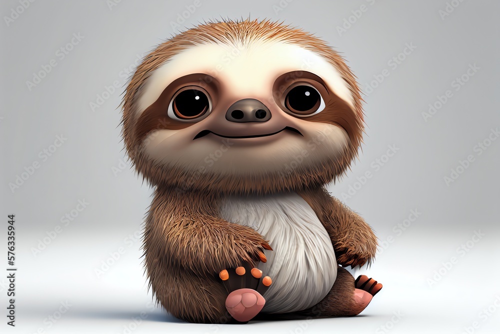 Cute Sloth Cartoon 3D Character. Generative AI Stock Illustration ...