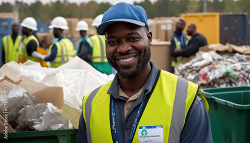 Man of color smiling. recycling concept. taking care of the planet.