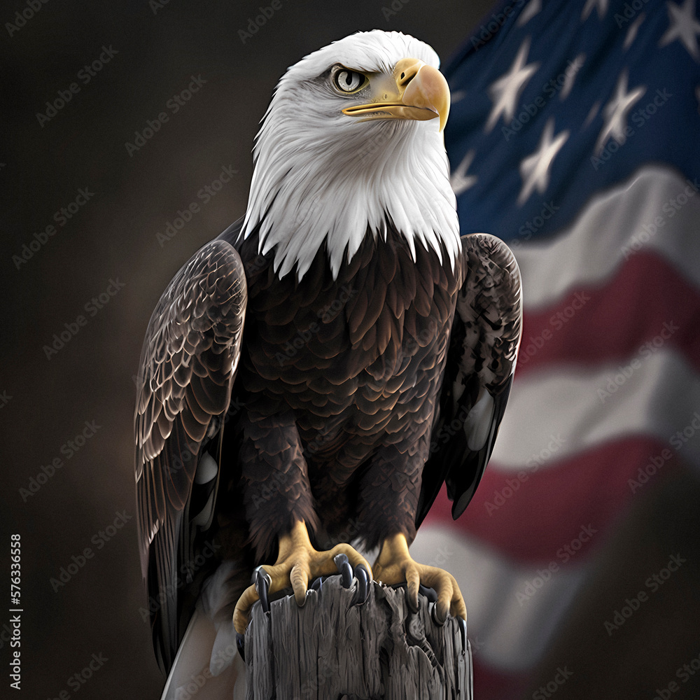 bald eagle in front of american flag, AI generated Stock Illustration ...