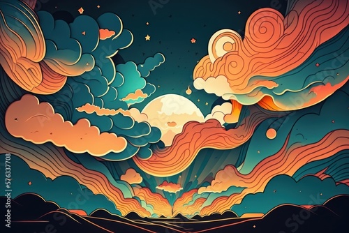 Whimsical Doodle Cartoon Cloudy Sky Illustration in Abstract Style  generative ai
