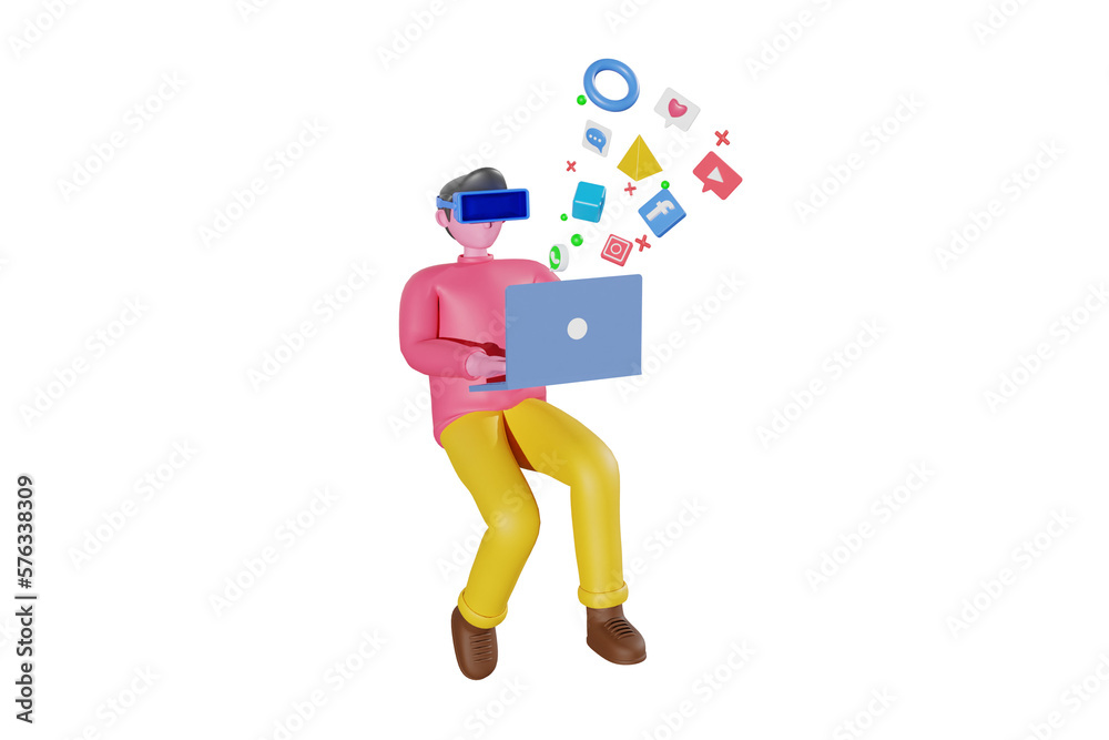 Boy using social media by VR 3d illustration Boy using social media by VR 3d illustration