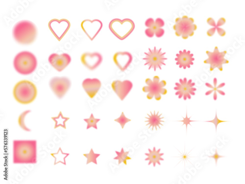Y2k style blurred gradient shapes. Modern groovy minimalist design element with blur gradients for logo vector template set