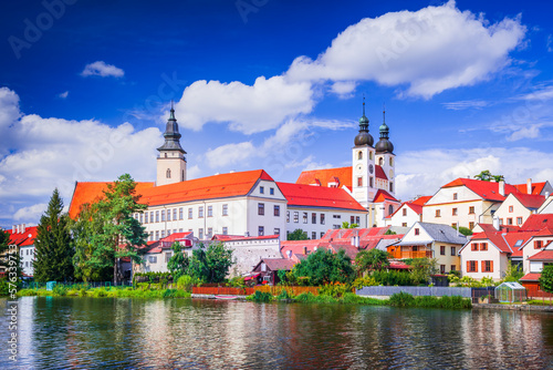 Telc, Czech Republic. Small city in Moravia, world heritage. Sunny day with white beautiful clouds.