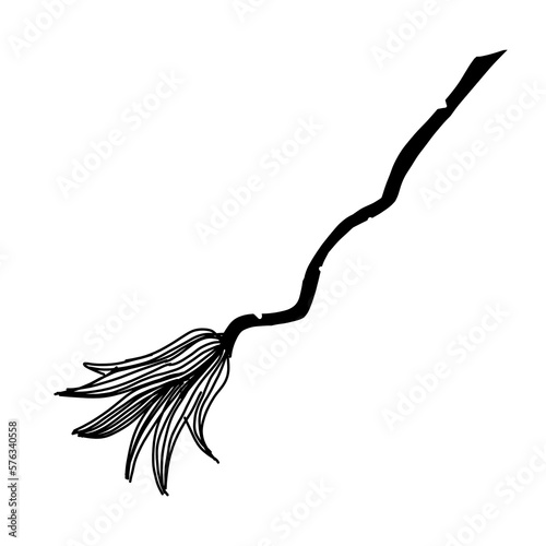 Cartoon witch broom. Halloween magic broom. Vector illustration in cartoon doodle style isolated on white background.
