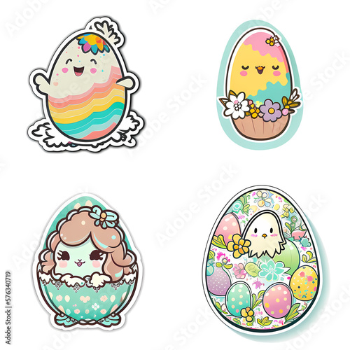 sticker cartoon cute kawaii easter egg set PNG