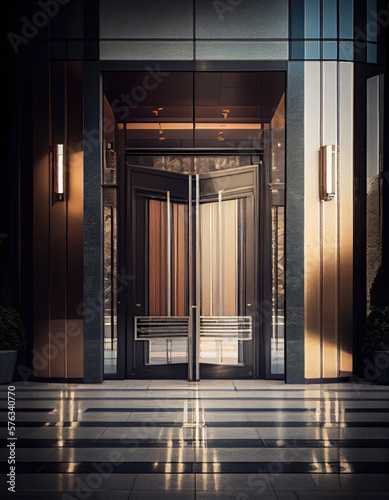 Entrance door luxury of business office building, Hotel lobby, apartment, Generative AI