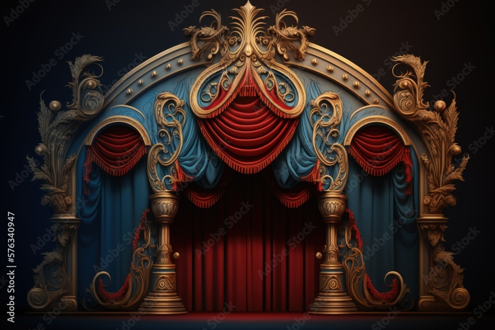 Create your own own backdrop with these dramatic red vintage theatrical stage swags. Generative AI