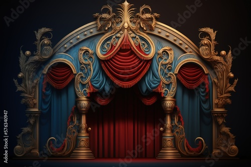 Create your own own backdrop with these dramatic red vintage theatrical stage swags. Generative AI