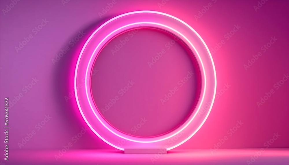 pink ring light pedestal podium with circle LED neon blank background. Generative ai pink ring light pedestal podium with circle LED neon blank background. Generative ai