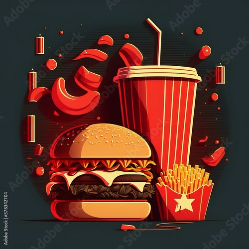 flast food illustration created with AI generative Technology photo