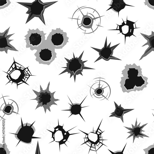 bullet holes pattern. seamless background with holes of shooting weapons. Vector template