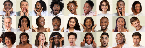 Set of multiracial men and women showing various emotions