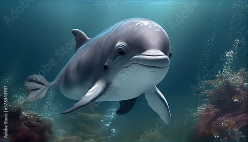 Cute dolphin swimming in ocean created with Generative AI