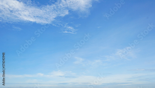 Blue sky and white cirrocumulus clouds texture background. Blue sky on sunny day. Beautiful blue sky. World Ozone Day. Ozone layer. Summer sky. Beauty in nature. Nice weather in summer season.