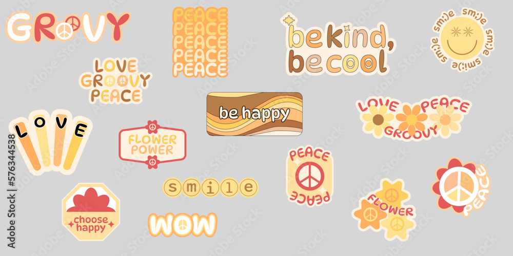 Set of Cool Groovy Stickers Vector Design. Collection of Cute Patches. Set of Cool Groovy Stickers Vector Design. Collection of Cute Patches.
