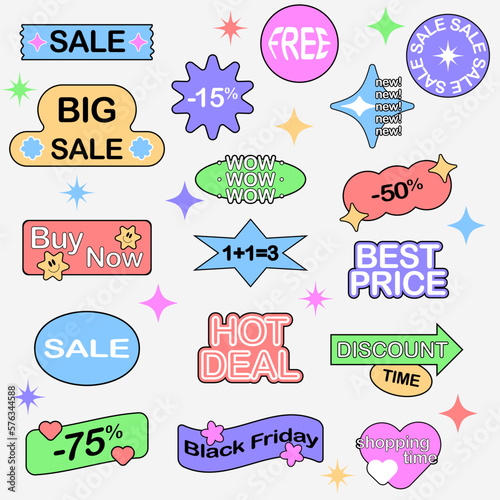 Abstract Background With Cool Sale Stickers. Promo Badges Vector Design. Shopping Labels.
