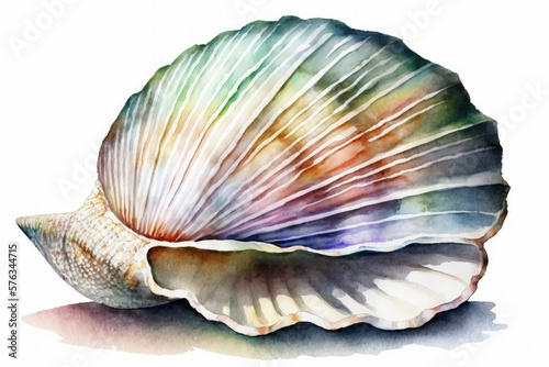 Watercolor illustration of a seashell, shellfish, or shell. Generative AI