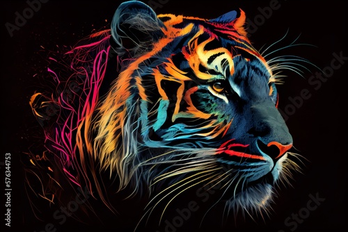 Tiger Head On Vibrant Color. Generative AI © Pixel Matrix