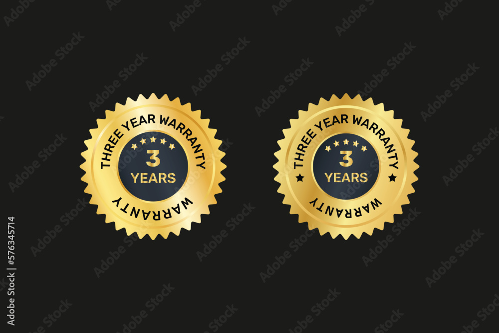 Naklejka premium Three years warranty golden labels and badges.