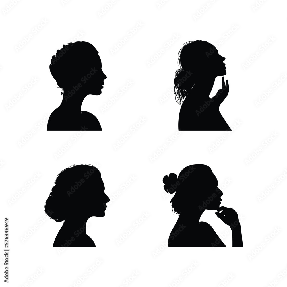 Woman face black silhouettes hand drawn girl silhouettes vectors