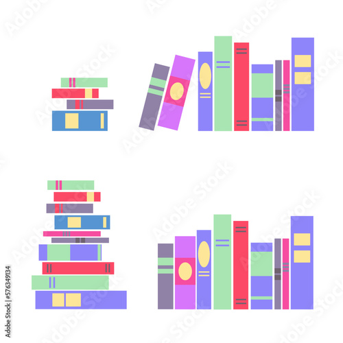 Books icon set in flat design style. Books object group. Colored flat vector illustration isolated on white background.