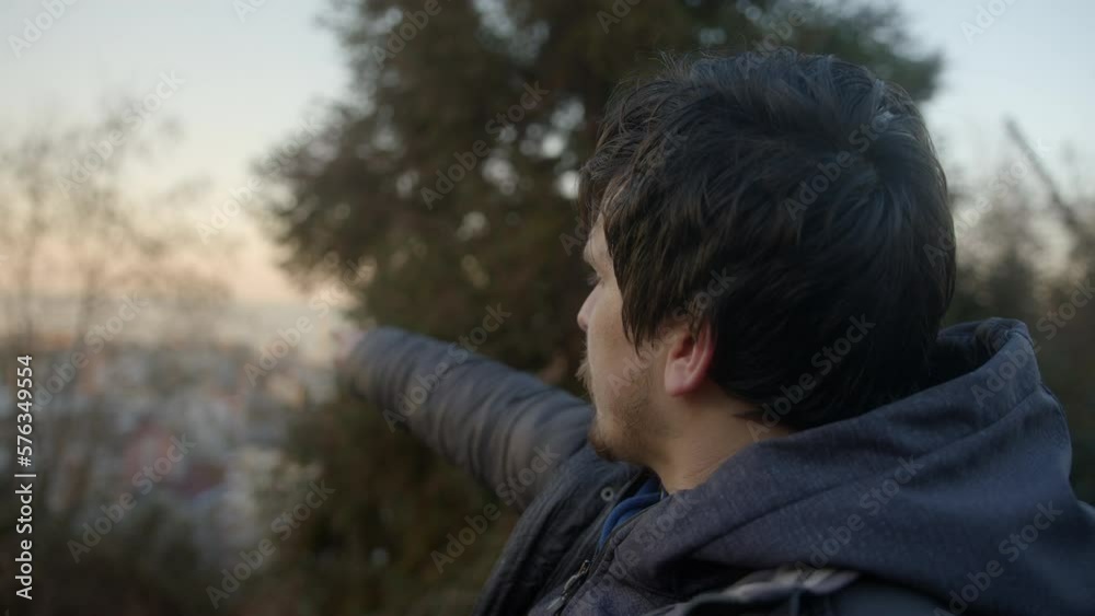 Ambience of Sunset and Trees as Handsome Young Man Video Calls and Shares Surroundings with Others, POV Shot Ambience of Sunset and Trees as Handsome Young Man Video Calls and Shares Surroundings with Others, POV Shot