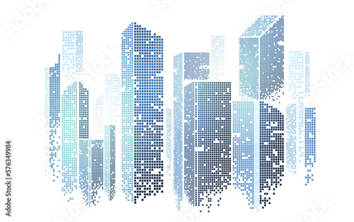 Pixel city or 8 bit skyscrapers. Vector background.