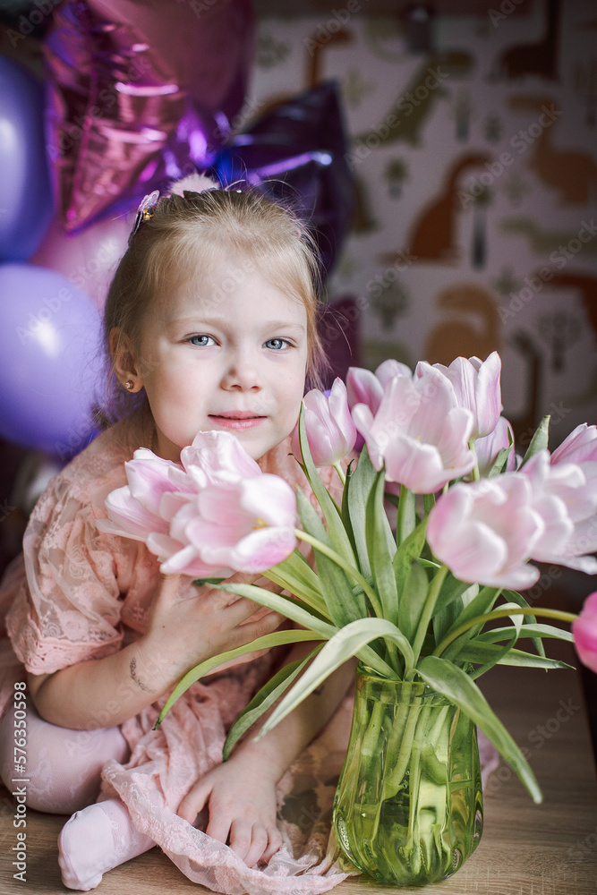 portrait of a girl with flowers and balloons portrait of a girl with flowers and balloons