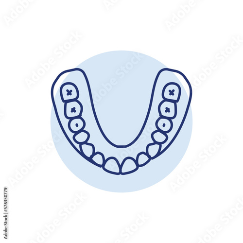 False teeth line icon. Dental prosthetic.