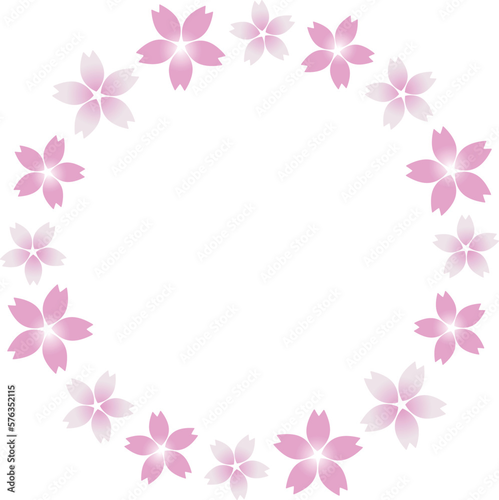 桜の花の円形フレーム　ピンク