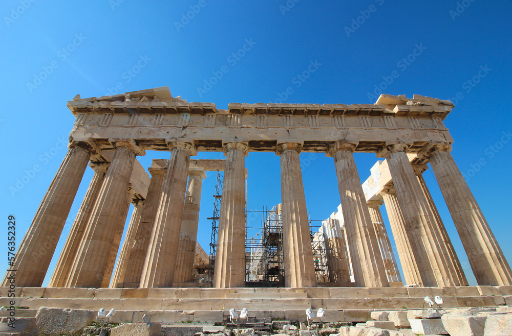 Obraz premium Parthenon temple on a bright day. Acropolis in Athens, Greece