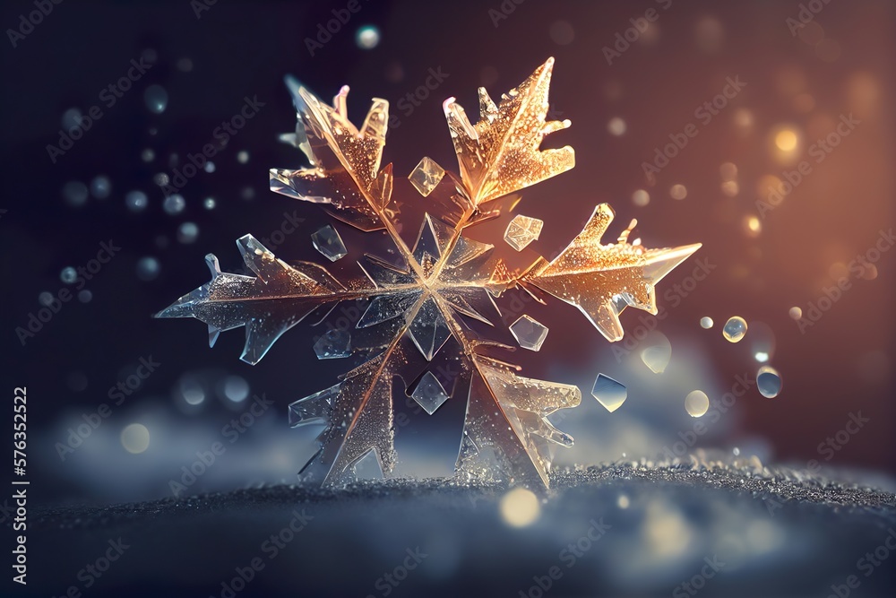 snowflake crystal with falling snow generative ai snowflake crystal with falling snow generative ai