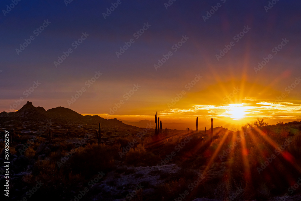 Sun Star Sunset Landscape In North Scottsdale AZ