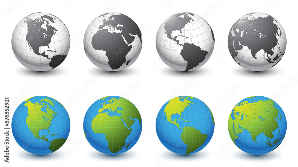 3D earth globe icons collection. Vector illustration.